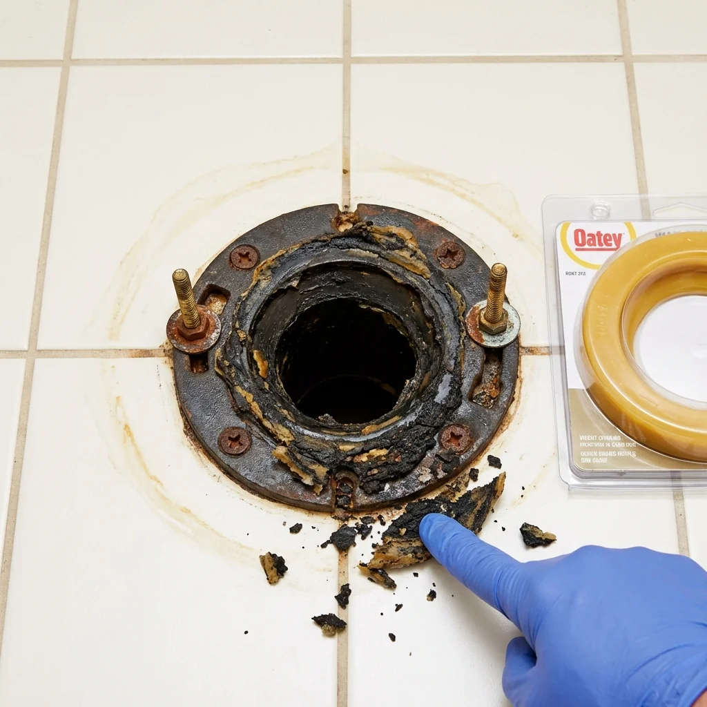 Failed wax ring showing water seepage at the base of a toilet in a Pine Grove, PA home