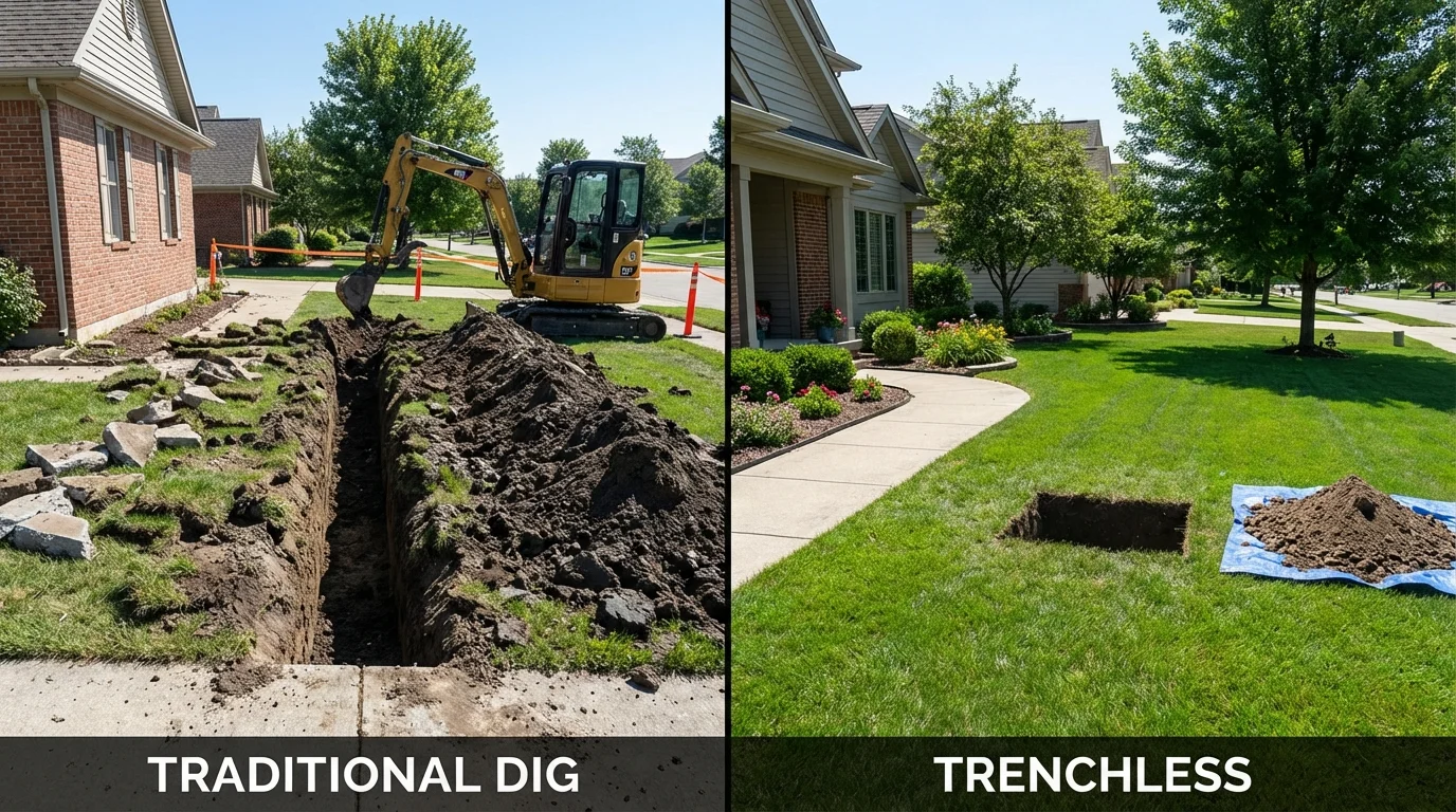 Trenchless sewer repair with minimal yard damage versus traditional excavation in Pine Grove, PA